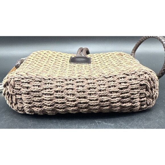 BRIGHTON Handbag Straw Crossbody Shoulder Purse Brown Leather Flower Lined Charm - Picture 6 of 16